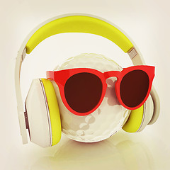 Image showing Golf Ball With Sunglasses and headphones. 3d illustration. Vinta