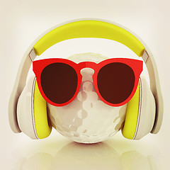 Image showing Golf Ball With Sunglasses and headphones. 3d illustration. Vinta