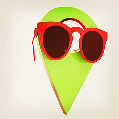 Image showing Glamour map pointer in sunglasses. 3d illustration. Vintage styl