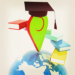 Image showing Pointer of education in graduation hat with books around and Ear