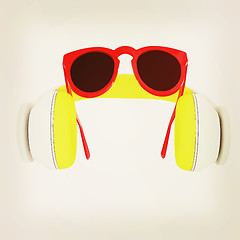 Image showing Sunglasses and headphone for your face. 3d illustration. Vintage