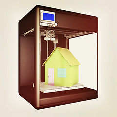 Image showing Industrial 3D printer prints a house concept. 3d illustration. V