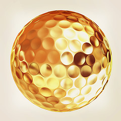 Image showing 3d rendering of a golfball in gold. Vintage style