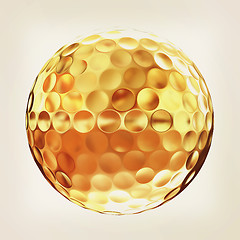 Image showing 3d rendering of a golfball in gold. Vintage style