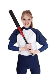 Image showing Woman holding her bat in softball