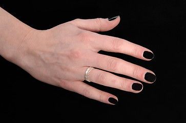 Image showing The hand of a woman on black background