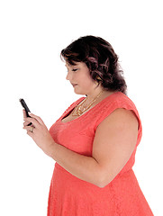 Image showing Oversized woman dealing on her cell phone