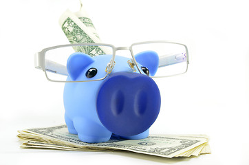 Image showing Blue piggybank with US dollar