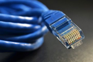 Image showing LAN network connection blue cable