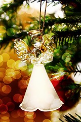 Image showing Toy glass angel decoration on the xmas tree