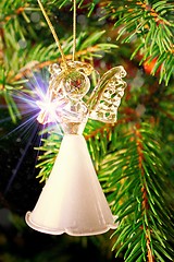 Image showing Toy glass angel decoration on the Christmas tree