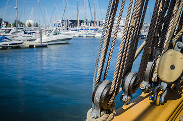 Image showing Rigging on the deck of an old sailing ship