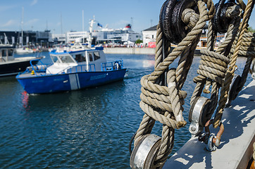 Image showing Rigging on the deck of an old sailing ship