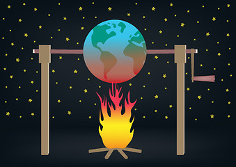 Image showing Global warming illustration Planet earth roasting over fire