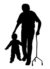 Image showing Disabled grandfather walking with child