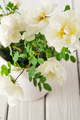 Image showing Bouquet of white garden roses, close-up