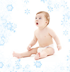 Image showing baby boy in diaper with toothbrush