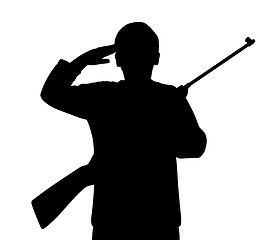 Image showing Young man saluting with gun