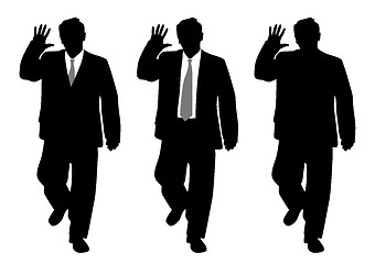 Image showing Businessman making stop gesture or waving hand saluting