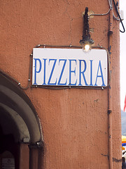 Image showing pizzeria restaurant sign on old building in Vernazza Cinque Terr