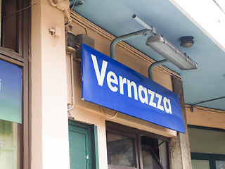 Image showing train station sign Vernazza Cinque Terre Italy