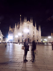 Image showing editorial Duomo Milan night tourists