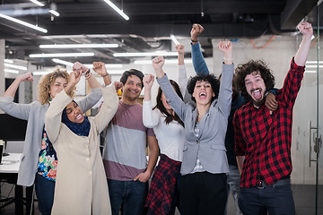 Image showing portrait of young excited multiethnics business team