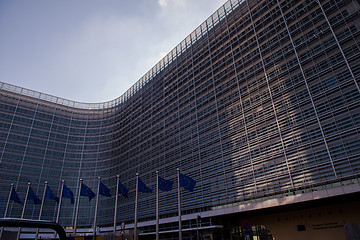 Image showing European flags in front of the Berlaymont building