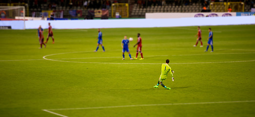 Image showing Soccer goalkeeper kicks out the ball