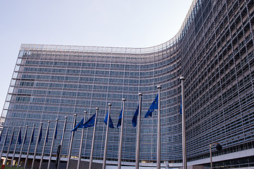 Image showing European flags in front of the Berlaymont building