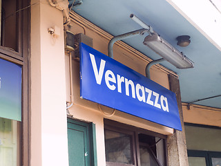 Image showing editorial train station sign Vernazza Cinque Terre Italy