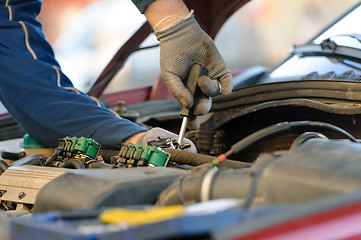 Image showing lpg car injectors in old car engine are subject for service