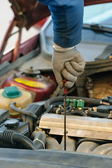 Image showing engine oil changing at car with liquefied petroleum gas system