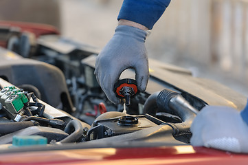 Image showing engine oil changing at car with liquefied petroleum gas system