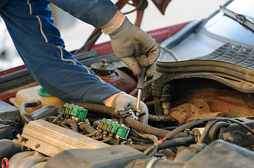 Image showing lpg car injectors in old car engine are subject for service