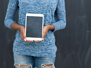 Image showing Happy African American Woman Using Digital Tablet