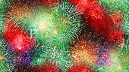 Image showing Big fireworks in the night summer sky as a seamless background