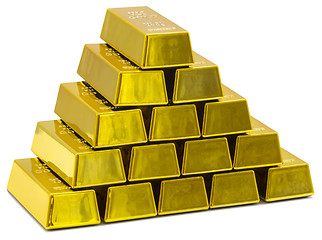 Image showing Stack of golden bars as a Financial concepts on white background