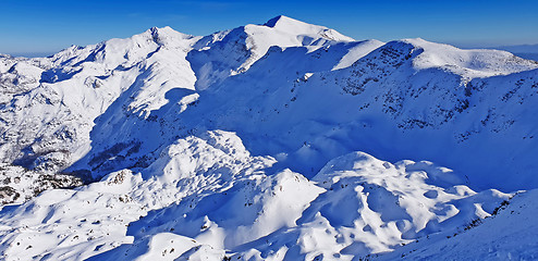 Image showing Panoramic view of the snowy mountains ski resort Vogel in Sloven