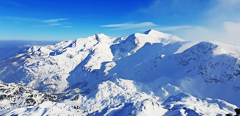 Image showing Panoramic view of the snowy mountains ski resort Vogel in Sloven