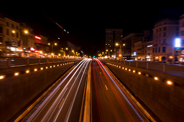 Image showing Brussels night shot of traffic