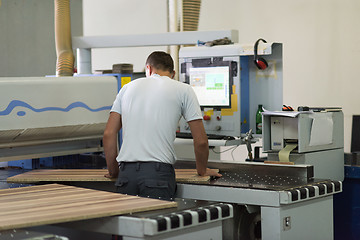 Image showing worker in a factory of wooden furniture