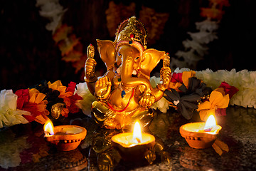 Image showing Ganesha with Diwali lights