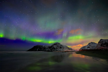 Image showing Aurora borealis northern lights. Lofoten islands, Norway