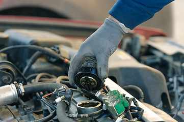 Image showing engine oil changing at car with liquefied petroleum gas system