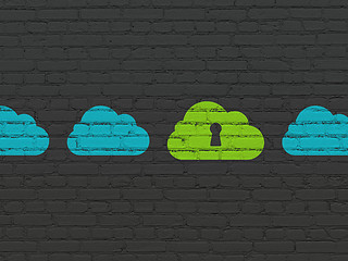 Image showing Cloud technology concept: cloud with keyhole icon on wall background