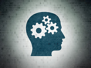 Image showing Learning concept: Head With Gears on Digital Data Paper background