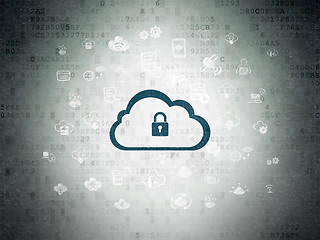 Image showing Cloud networking concept: Cloud With Padlock on Digital Data Paper background