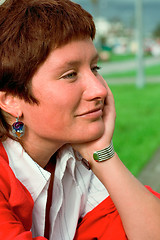 Image showing  redhead woman in red