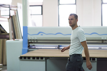 Image showing worker in a factory of wooden furniture